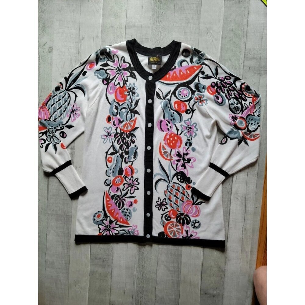 Bob Mackie wearable art Embroudered women's button down cardigan size Medium